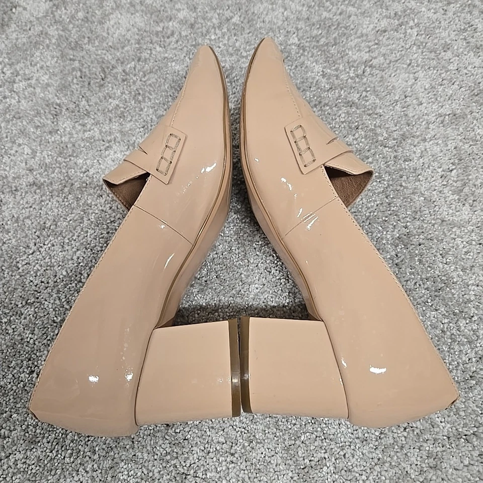 Mocasines Halógenos Tacones Punta Punta Zapatos Sin Cordones Cuero Brillante Beige Para Mujer 7.5 Foto 4 de 4