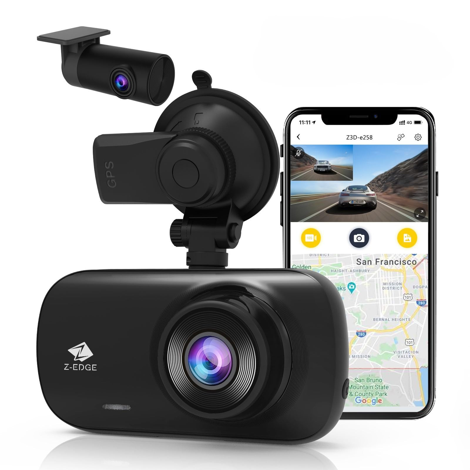 Z-Edge Z3D 4K WiFi GPS Dual Dash Cam with Night Vision Car DVR