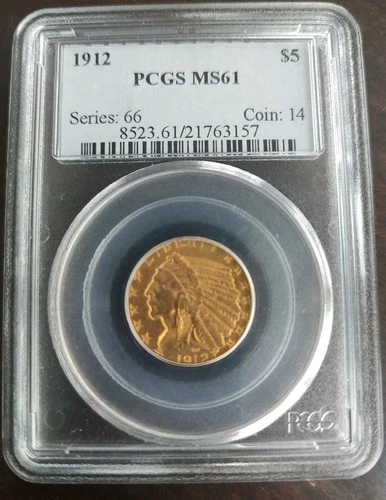 1912 $5 Indian Head Gold Half Eagle PCGS 61, Gorgeous Luster!