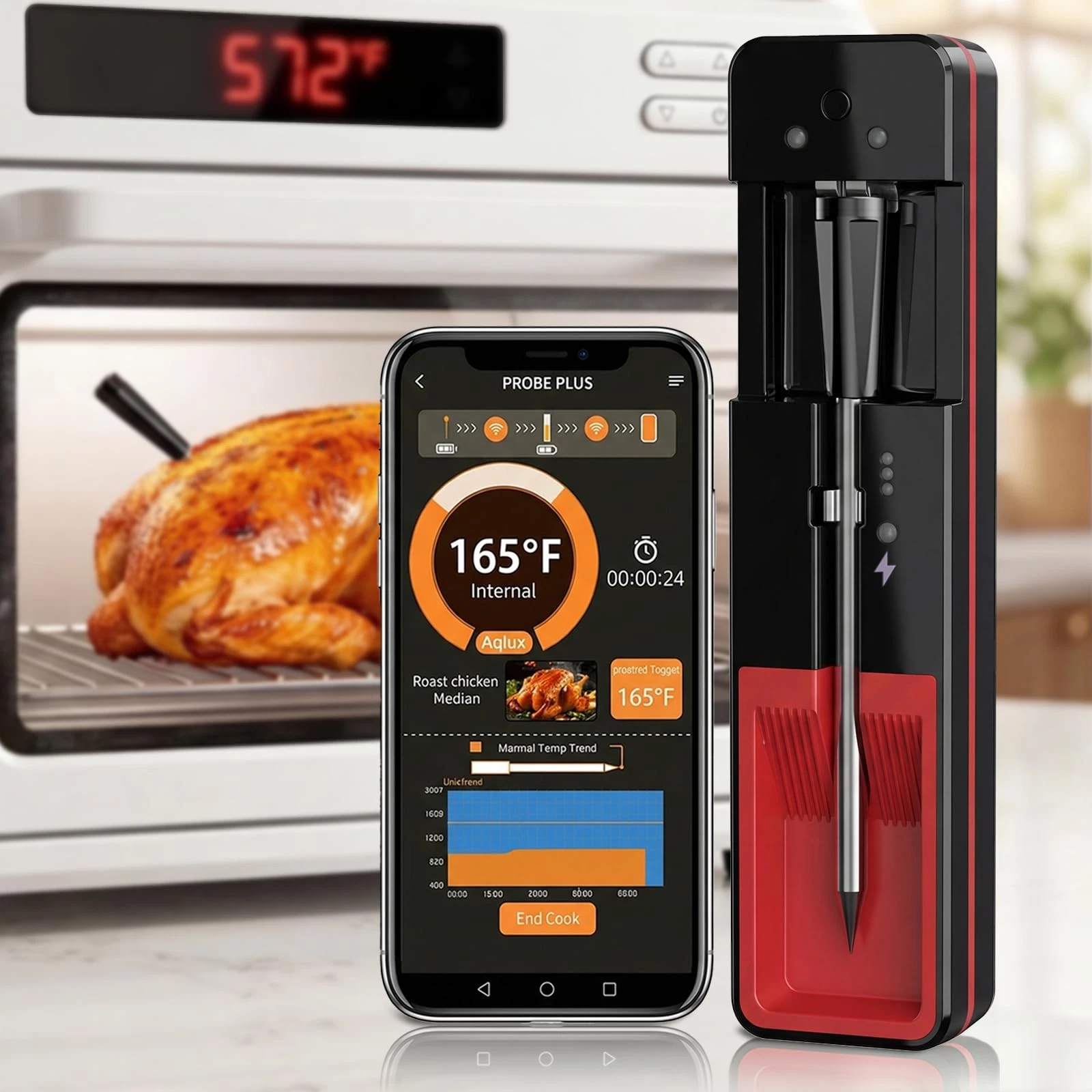 BOTDOYS Bluetooth Wireless Meat Thermometer for Oven: Smart 572℉ Oven-Safe Pr...