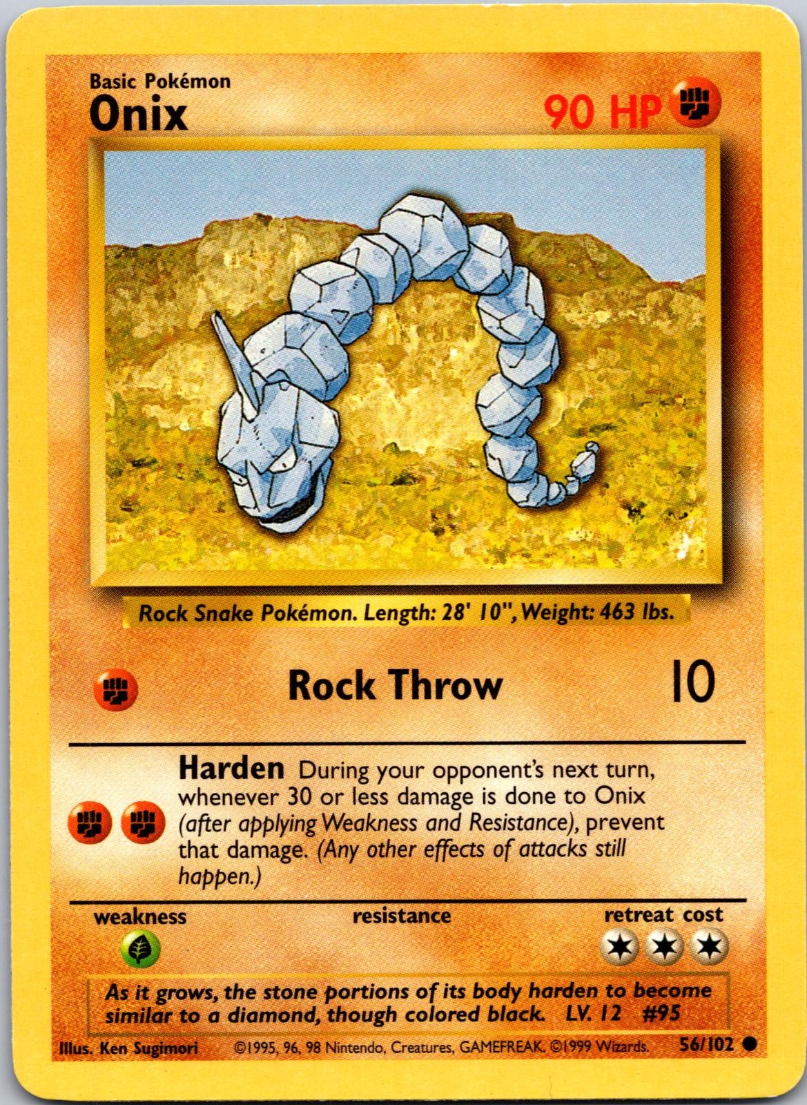 Onix 56/102 Common Base Set Unlimited Pokemon Near Mint