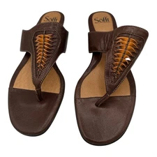 SOFFT Reale Chocolate Leather Thong Wedge Sandals Women's Size 10