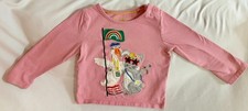 Mini Boden Girls 2-3Y Pink Long Sleeve Appliqu Goose Bunny Rainbow Shirt Top