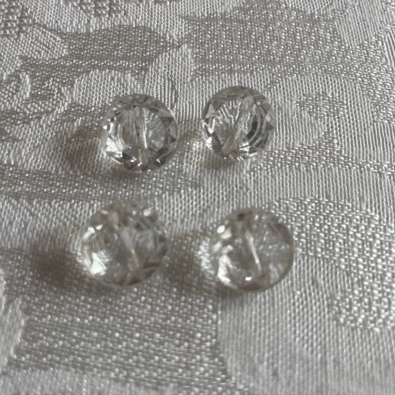 4 Vintage clear, faceted Glass Sewing Buttons.
