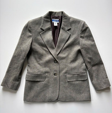 Pendleton Wool Herringbone Blazer Jacket Womens 6 Petite Vintage Gray USA Made