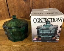 NOS Confections Indiana Glass Evergreen Concord Candy Dish~Jar