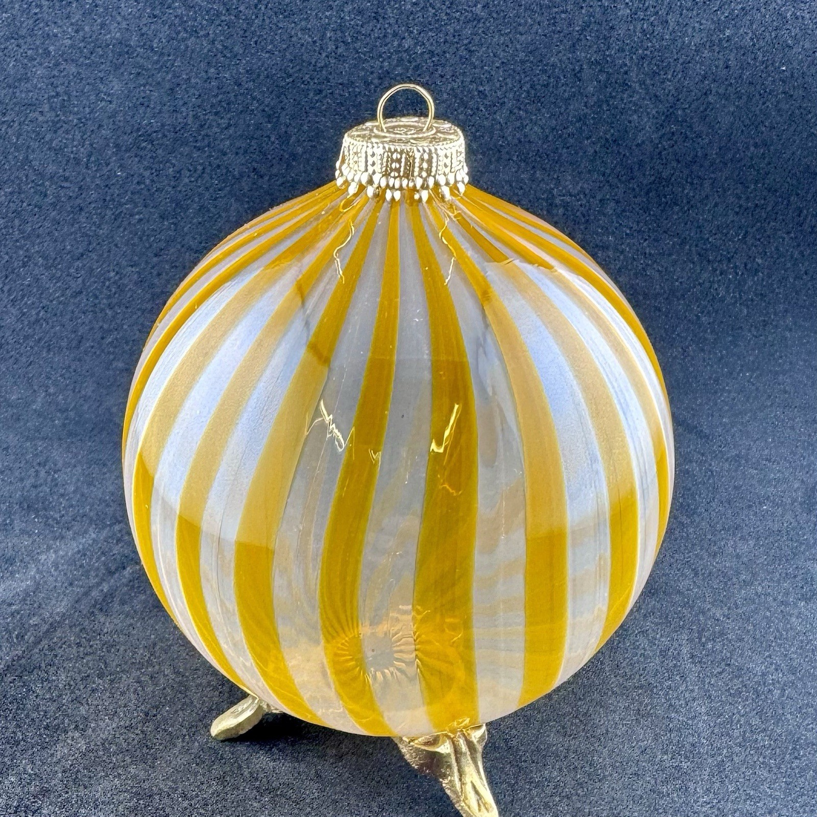 Blown Glass Christmas Ornament Orange Swirl Murano Style 4” Tall 4” Wide