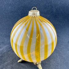 Blown Glass Christmas Ornament Orange Swirl Murano Style 4” Tall 4” Wide
