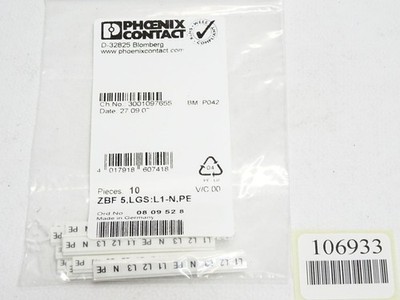 Phoenix Contact 0809528 ZBF 5,LGS:L1-N,PE Zackband/New Original Packaging