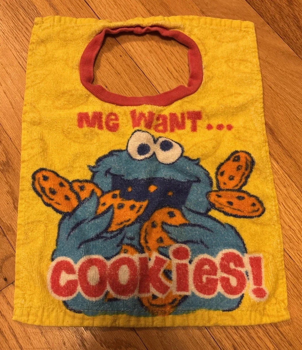 Sesame Street Terry Cloth Bib Towel Sesame Street Cookie Monster Rare Vintage