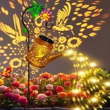 Hummingbird Solar Watering Can Lights Outdoor Waterproof Garden Lanterns wit