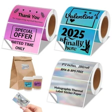 3x2'' Holographic Thermal Labels,3 Rolls Square Label Sticker for Phomemo 241...