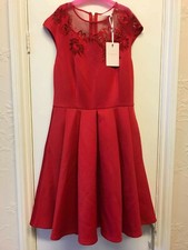 Ted Baker Dollii Red Embroidered Floral Lace Mesh Neck Skater dress size 2