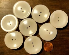 8 Glossy Concave Pearlized Cream Plastic Sew-through Buttons 1 3/8" 34mm 10958
