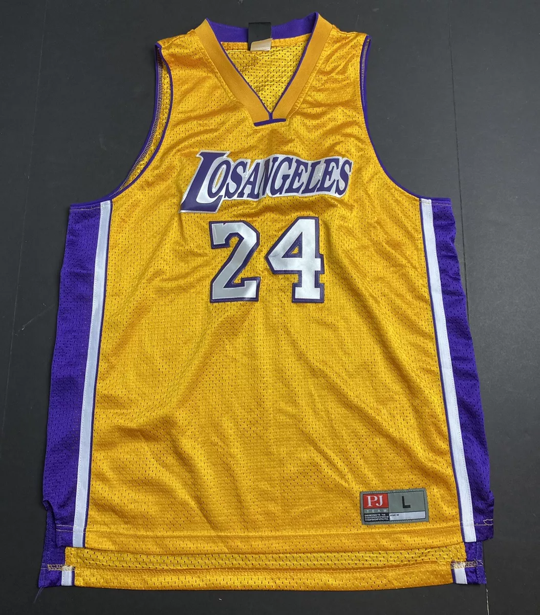 Kobe Bryant 24 Old School NBA Los Angeles Jersey Lg LA Lakers Yellow PJ  Team O29