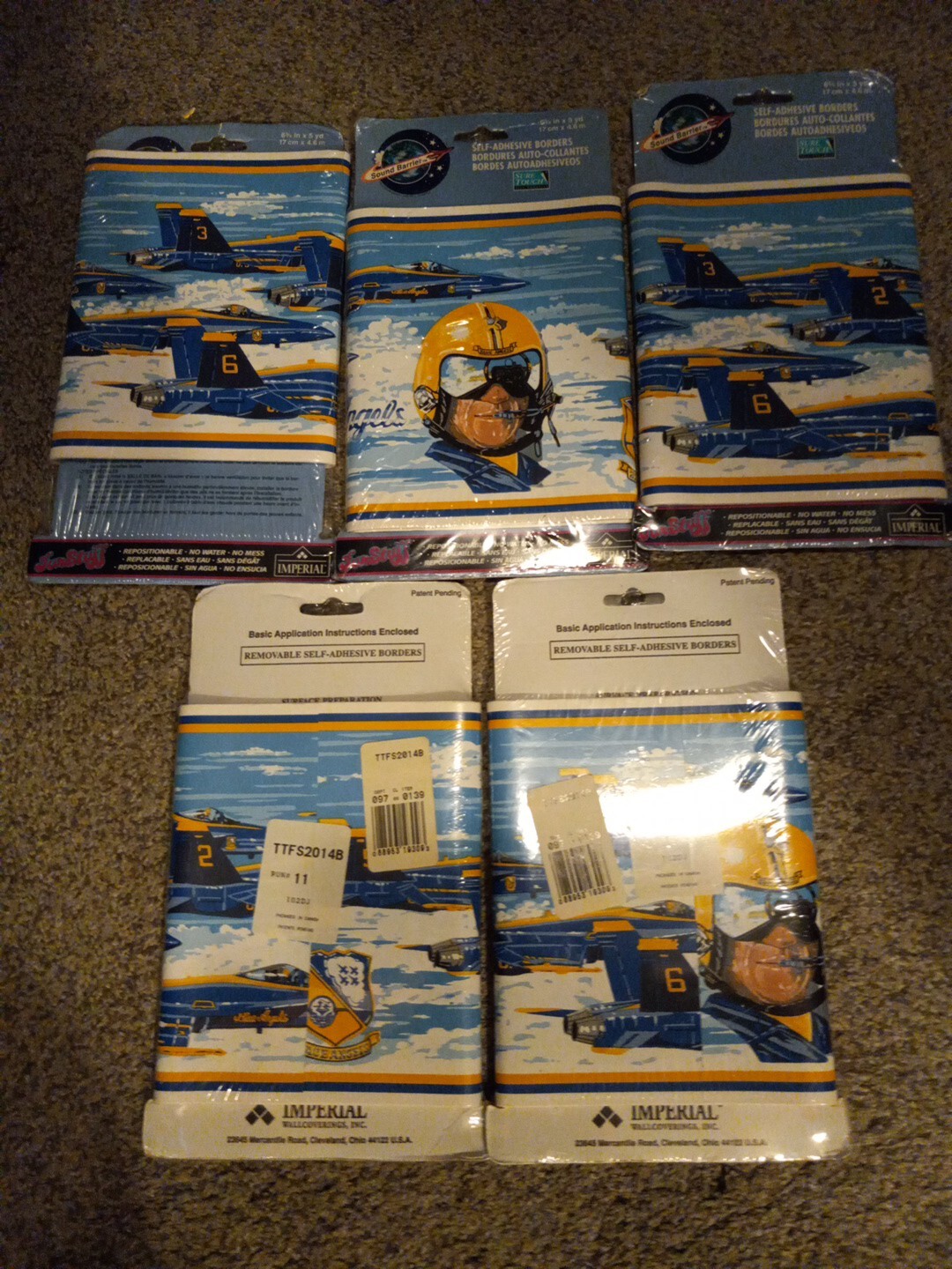 Lot Of 5!!! Vintage Blue Angels Wall Paper Boarders Sound Barrier Self Adhesive 