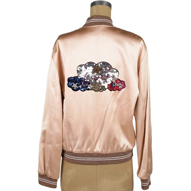 sz 42 NEW $2,790 SAINT LAURENT Blush Pink SATIN SEQUIN LOVE Patch