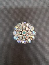 Vintage Aurora Borealis Crystal Rhinestone Dazzling Button Pin Brooch