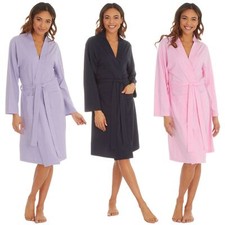 Jersey Kimono Robe Ladies Cotton Rich Long Sleeve Wrap Dressing Gown