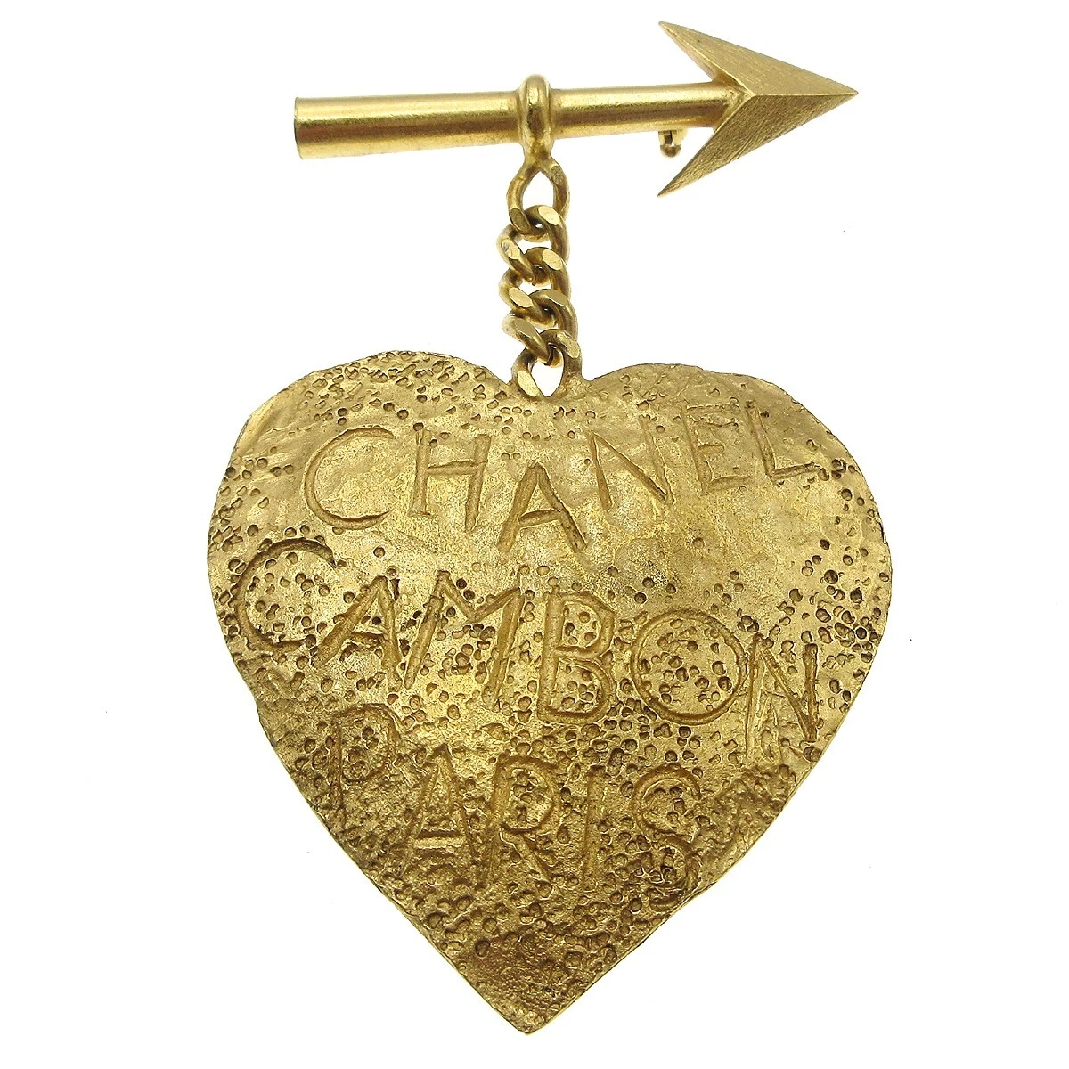 Chanel Bow And Arrow Heart Motif Brooch Gold-plated Corsage 93A 77952