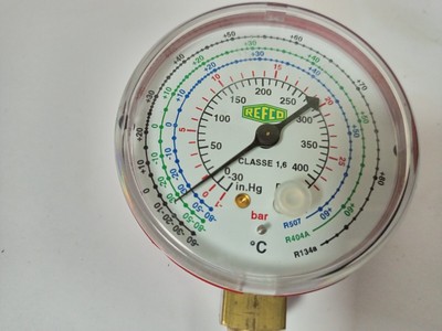 REFCO M2-500 DS Pressure Gauges  1/8'' R507/R404A/R134a Class 1.6 Red Steel Case
