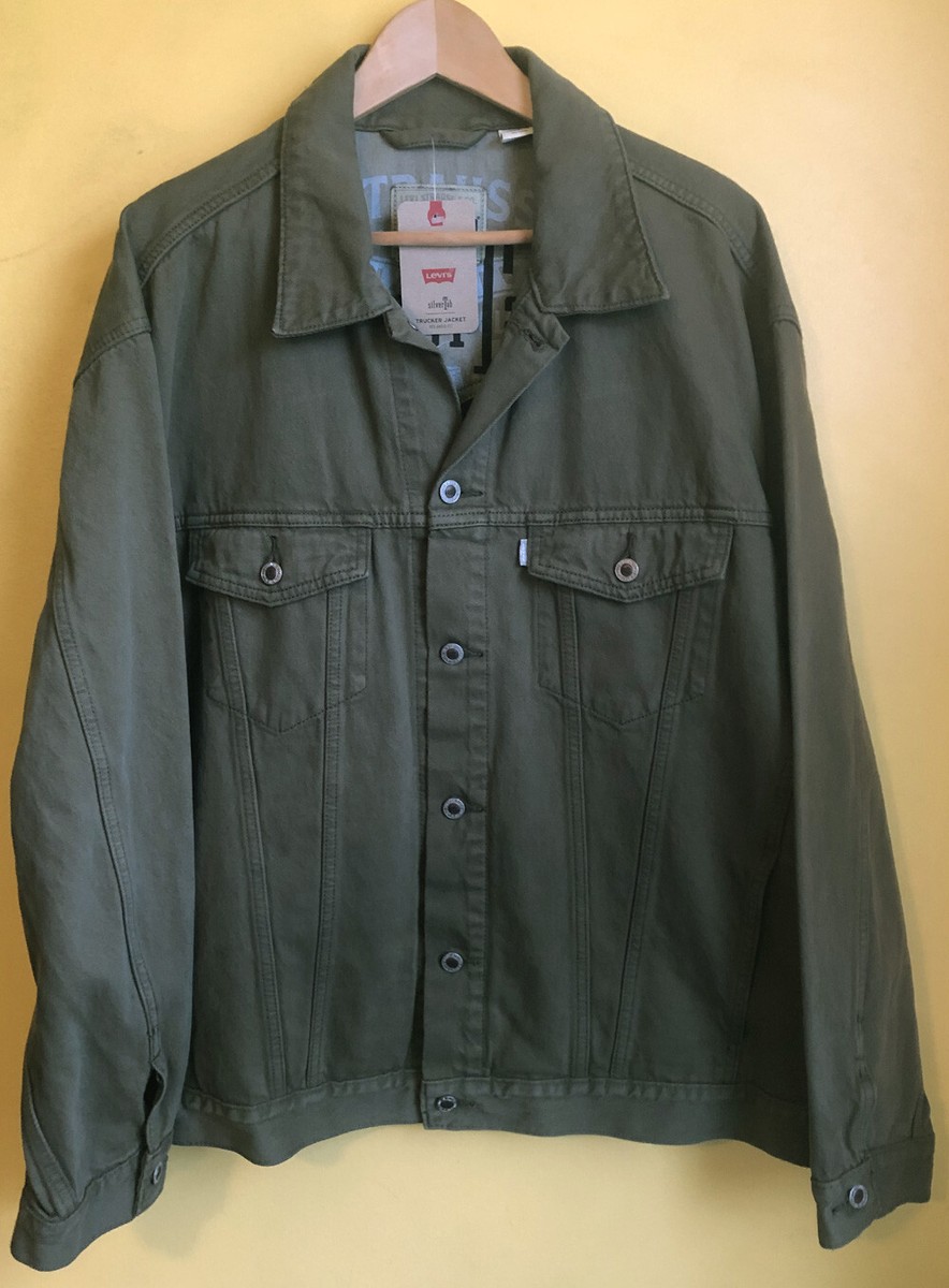 Levi's SilverTab Mens XL Olive Green Denim Trucker Jacket