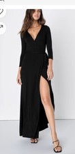 Lulus Maxi Wrap Black Dress Size M Fits S/M Slinky
