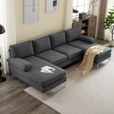 4 Seats Sectional Sofa with 2 Chaise Nordic U Shape Couch Modern 3 Color