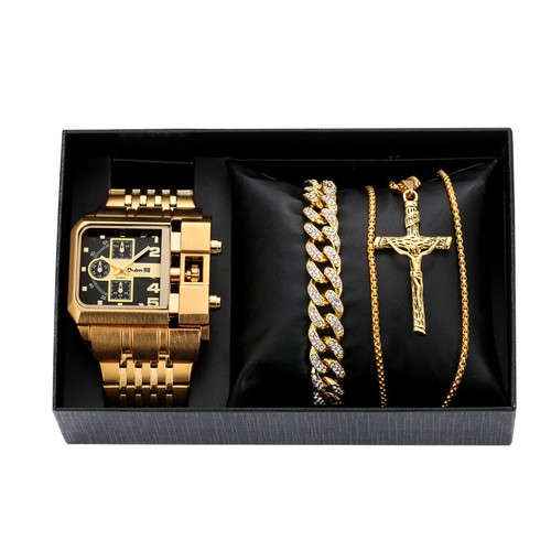 Cool Oulm Big Case Men's Military Quartz Analog Watch with Cross Necklace Bangle - Picture 5 of 12