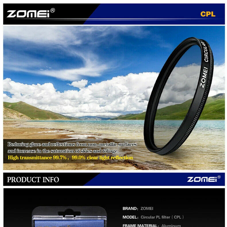 Zomei 77mm CIR-PL CPL Circular Polarizing Polarizer Filter For Canon Nikon Sony - Image 2 of 4
