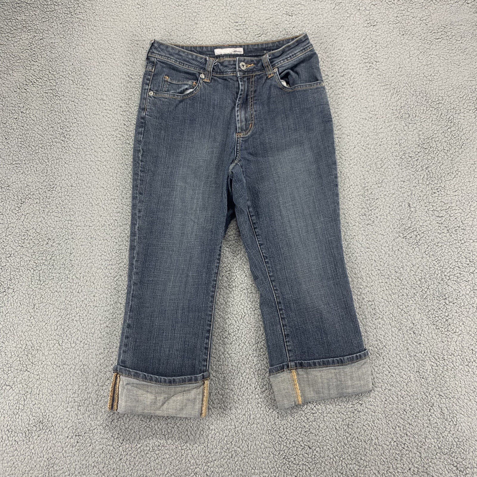 Chicos Platinum Womens Size 0 Capri Jeans Blue Medium Wash Stretch Denim