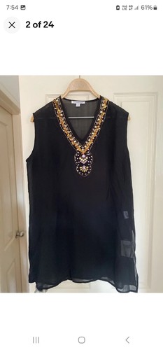 QUEENSPARK Size 16 Black Bling V Neck Sleeveless Jessica Tunic RRP$120 BNWT - Picture 2 of 6