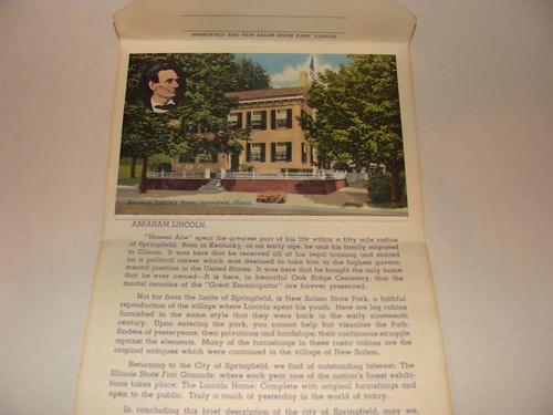 Souvenir Folder Springfield Ill 1939 Curt Teich unused New Salem State Park PC - Picture 2 of 2