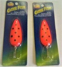 (2) Apex Game Fish Spoon ORANGE/BLACK DOTS Fishing Lure NIP-s30 dt2