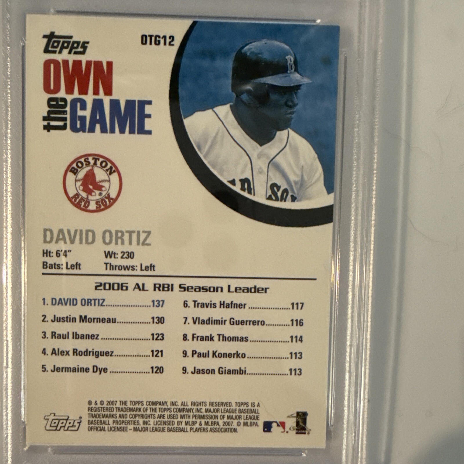2007 Topps David Ortiz Own the Game #OTG12 PSA 10 Red Sox POP 17  HOF view 6
