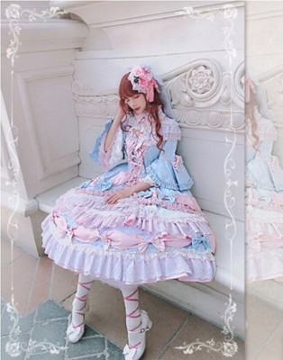 ZJ Story Classic Sweet Lolita Rococo Dress Set With Veil L XL