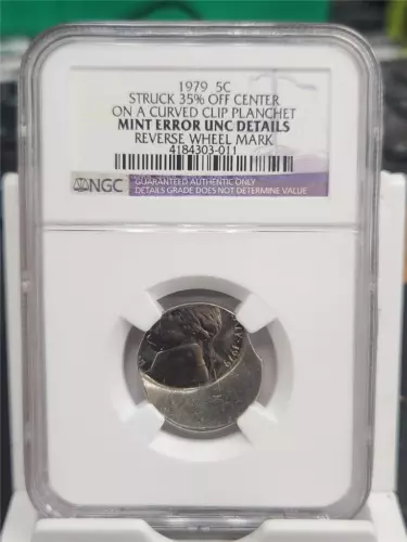 ERROR 1979 5C - STRUCK 35% OFF CENTER ON CURVED CLIP PLANCHET NGC UNC DETAILS