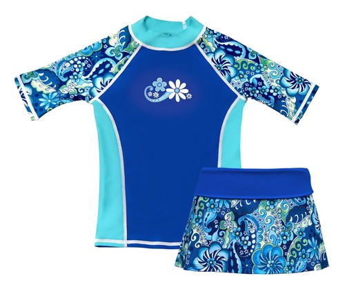 Girls Rashguard Sun Protective Swim Shirt & Swim Skirt UPF 50 Made in USA - Picture 13 of 43