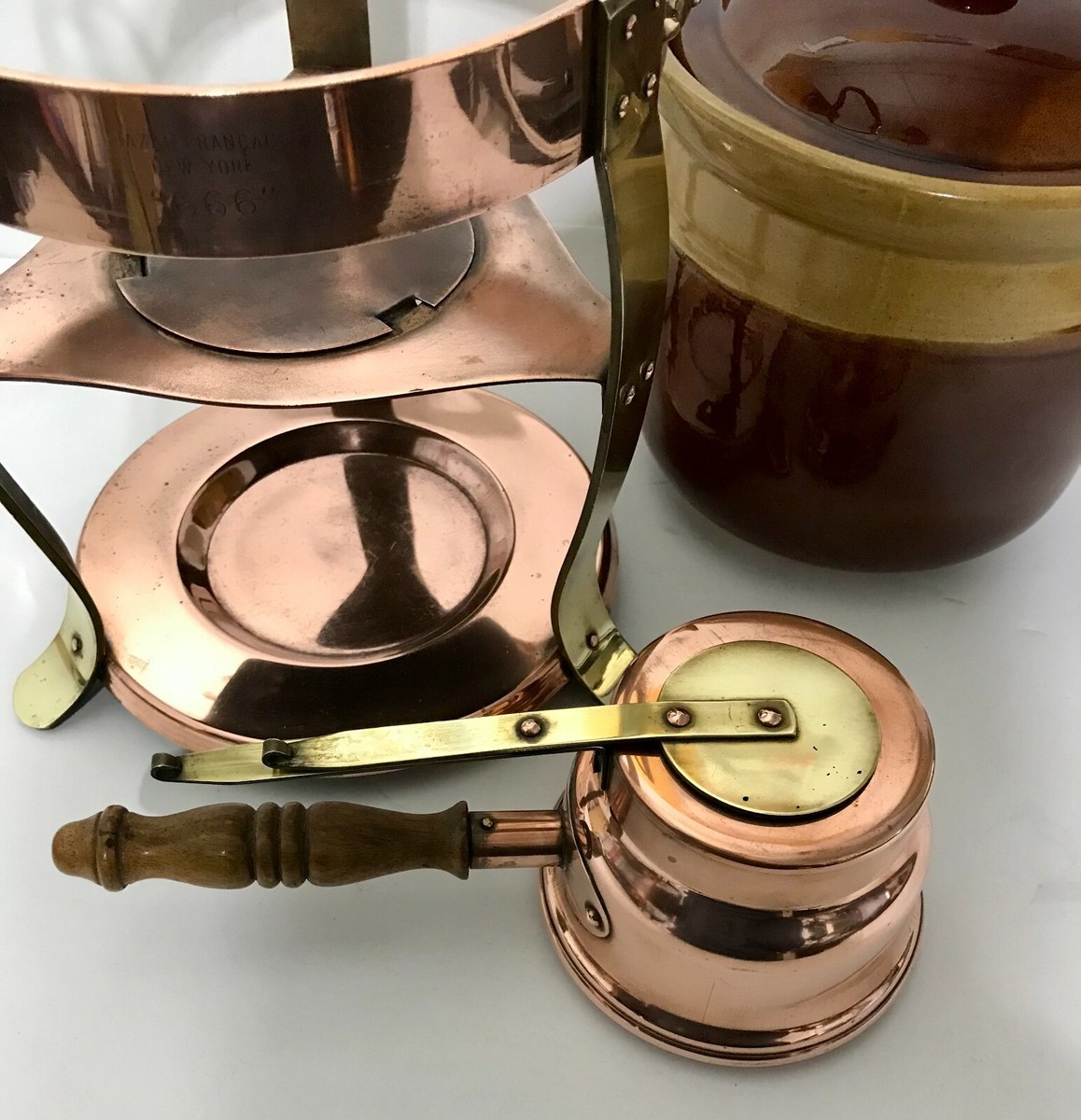Bazar Francais 666 Copper & Brass Warming Stand Cooking Ware Bazar Francais 666 Copper & Brass Warming Stand Cooking Ware