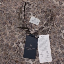 Emanuel Berg NWT Casual Button Down Shirt Size 41 16 M/L In Brown/Blue Cotton