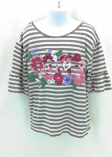 Ransom Girl Top Large (14) Girl's Multi Color Stripes and Floral 3/4 Bell Sleeve - Picture 4 of 12