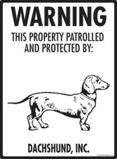 Warning Dachshund Property Protected - Beware Dog Aluminum Dog Sign - 9" x 12"