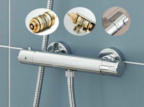 Modern Thermostatic Exposed Bar Shower Mixer Valve Tap Chrome Bottom 1/2" Outlet - Picture 5 of 8