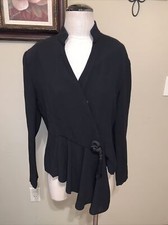 Black Ildi Marshall Assymetrical Blazer Size 10 Rayon Peplum Hem Euc (c)