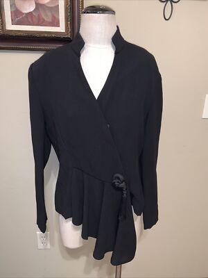 Black Ildi Marshall Assymetrical Blazer Size 10 Rayon Peplum Hem EUC (C)