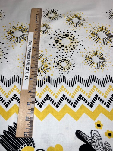 Sunny Days 100% cotton fabric by the yard 36 x 44 Yellow, black and white