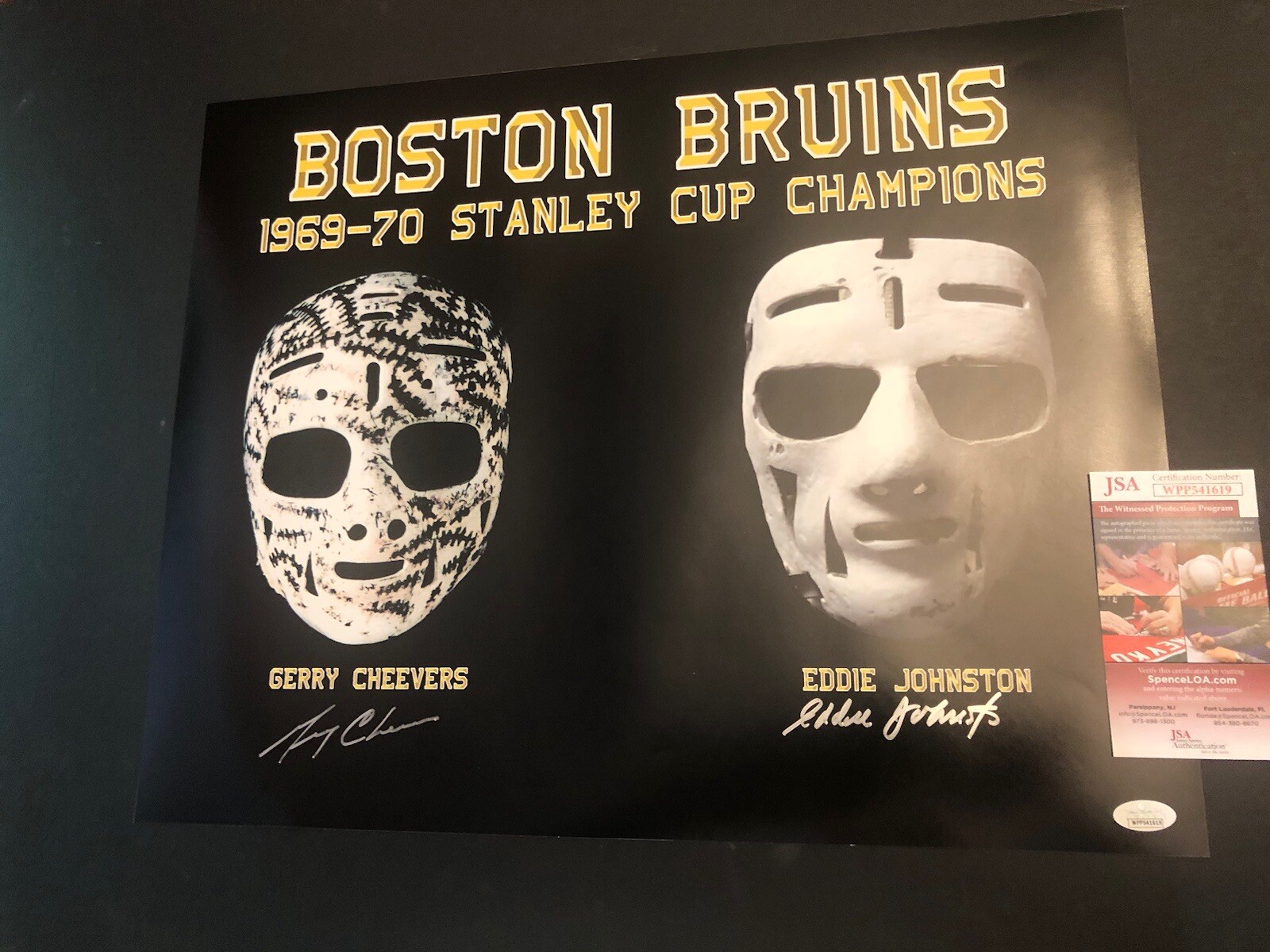 GERRY CHEEVERS / ED JOHNSTON Autographed Signed Boston Bruins JSA GERRY CHEEVERS & ED JOHNSTON 16X20 PHOTO AUTO MASK 619 