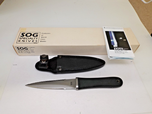 NOS Vintage 1999 to 2000 SOG Pentagon Combat Knife Seki Japan w/ Box & Brochure