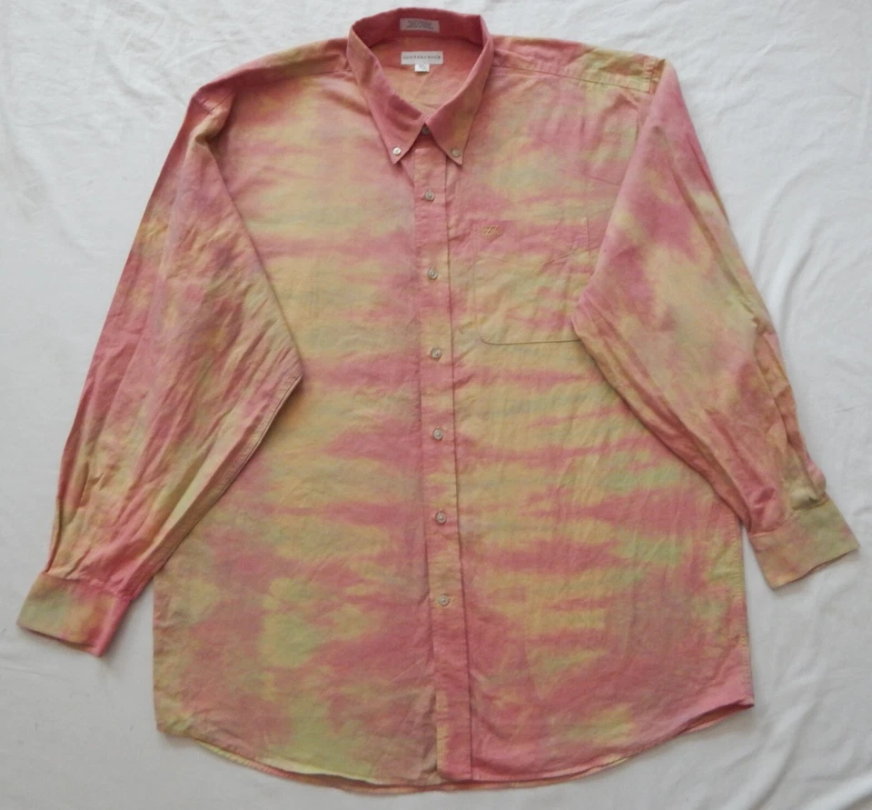 Camisa Tie Dye Rosa Naranja Rayas Manga Larga Abotonada - 2XL Para Hombres Hecha a Mano XXL Foto 3 de 4