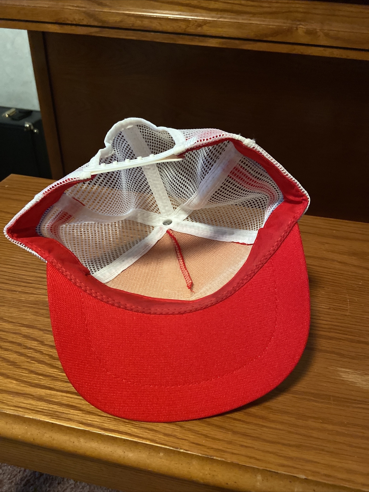 NEW Vintage 1980's Three Stripe Red White Blue Mesh Snapback Trucker Hat Rare